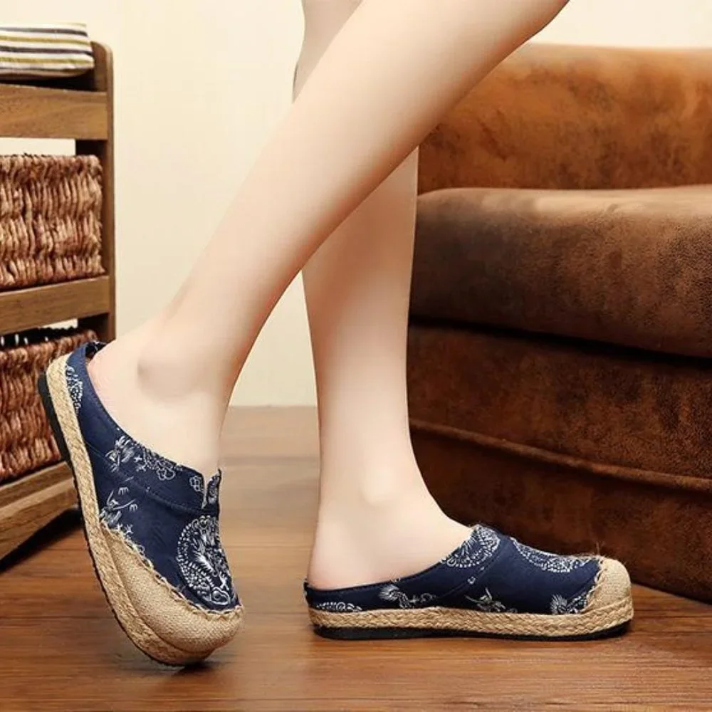Old Beijing Navy Boho Print Canvas Espadrilles EUC sz 6